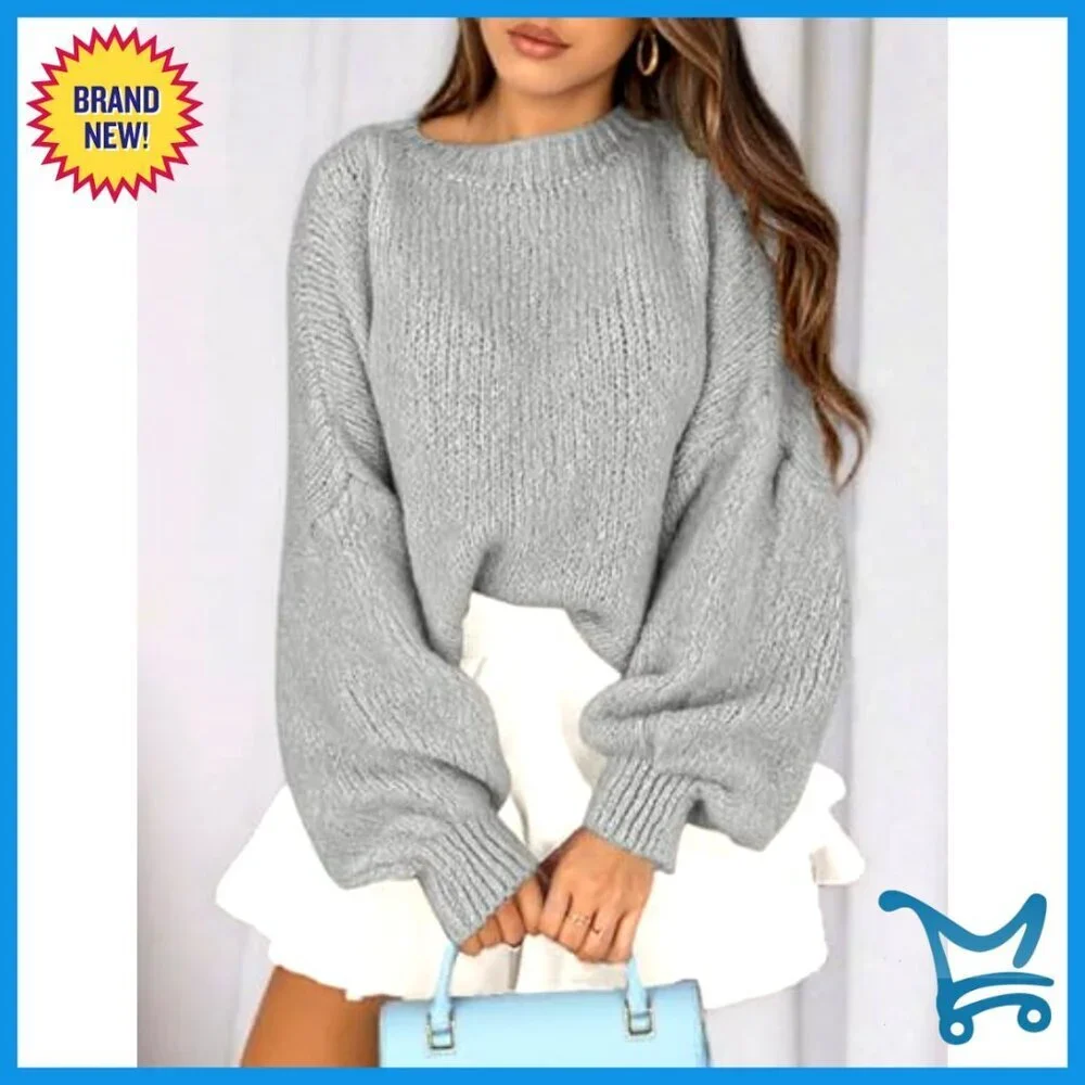 Chunky Knit Oversized Pullover Sweater Crew Neck Long Sleeve Fall Winter Fashion